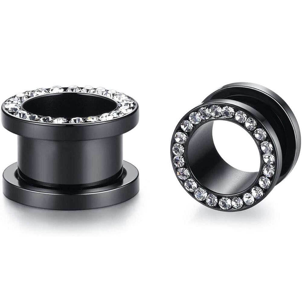 NWT-BOUTIQUE  BLACK BLING PLUGS 00 (10MM)